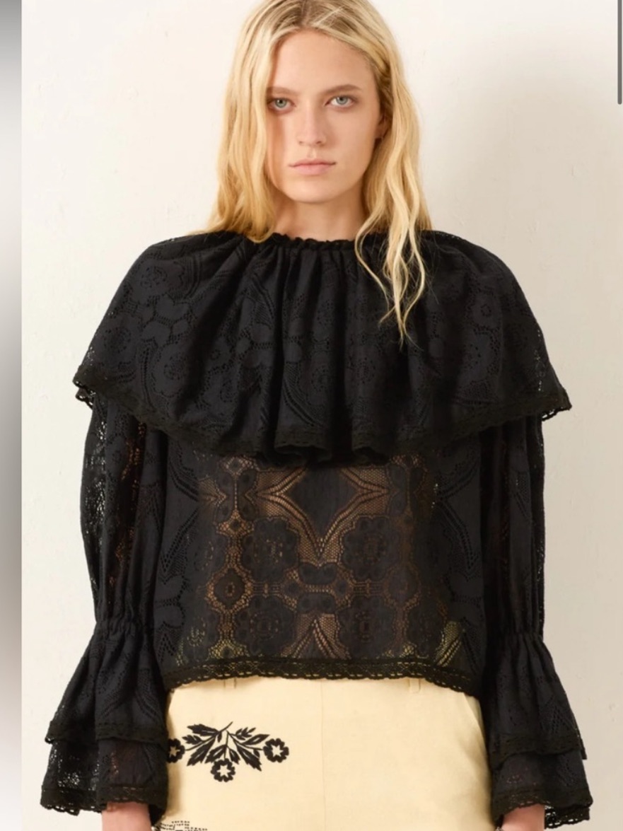 Nwt Alix Of Bohemia Eloise Shadow Lace Top Ruffle-Collar Blouse Size Xsmall